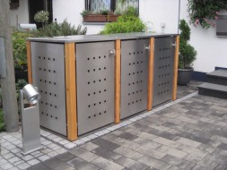 3er-Mülltonnenbox starres Dach - Eckpfosten Holz Lärche (2)