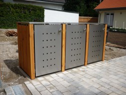 3er-Mülltonnenbox starres Dach - Eckpfosten und Wände Holz Lärche senkrecht (2)