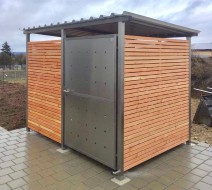 Mülltonnenhaus Größe 1 - Holzverkleidung - Drehtür Edelstahl