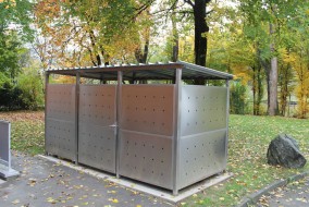 Mülltonnenhaus Größe 2 - Edelstahlverkleidung - Drehtür Edelstahl (2)