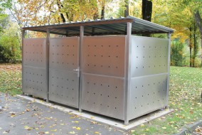 Mülltonnenhaus Größe 2 - Edelstahlverkleidung - Drehtür Edelstahl (3)