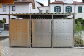 Mülltonnenhaus Größe 2 - Edelstahlverkleidung - Drehtür Edelstahl (4)