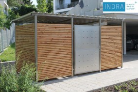 Mülltonnenhaus Größe 2 - Holzverkleidung - Drehtür Edelstahl (3)