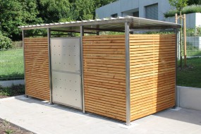 Mülltonnenhaus Größe 2 - Holzverkleidung - Drehtür Edelstahl (4)