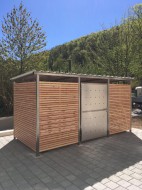 Mülltonnenhaus Größe 2 - Holzverkleidung - Drehtür Edelstahl