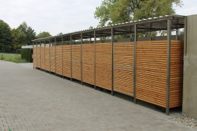 Mülltonnenhaus Größe 2 Reihenanlage - Holzverkleidung - Drehtür Holzverkleidung