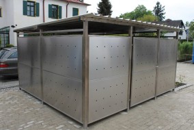 Mülltonnenhaus Größe 3 - Edelstahlverkleidung - Drehtür Edelstahl