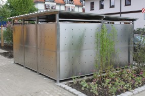 Mülltonnenhaus Größe 3 - Edelstahlverkleidung - Drehtür Edelstahl (4)