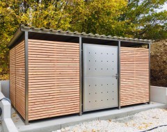 Mülltonnenhaus Größe 3 - Holzverkleidung - Drehtür Edelstahl