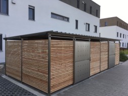 Mülltonnenhaus Größe 3 Reihenanlage - Holzverkleidung - Drehtür Edelstahl