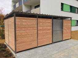 Mülltonnenhaus Größe 4 - Holzverkleidung - Drehtür Edelstahl