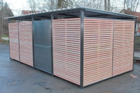 Mülltonnenhaus Größe 4 - Holzverkleidung - Drehtür Edelstahl (2)