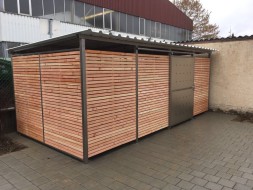 Mülltonnenhaus Größe 4 - Holzverkleidung - Drehtür Edelstahl (3)