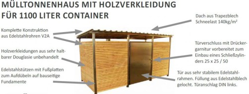 Mülltonnenhaus mit Holzverkleidung für 1100 Liter Container