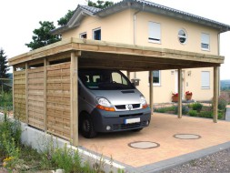 Doppel-Carport aus Holz für Wohnmobil (Wohnwagen/Transporter) + Holzblende - BRANDL