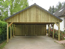 Doppel-Carport aus Holz + Giebeldach/Satteldach + Abstellkammer (Geräteraum/Schuppen) - BRANDL