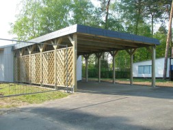 Doppel-Carport aus Holz für Wohnmobil (Wohnwagen/Transporter) + Kassettenblende in anthrazitgrau - BRANDL