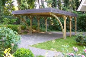 Einzel-Carport aus Holz + Bogenpfosten beidseitig + Schindelblende in anthrazitgrau - BRANDL