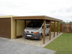 Einzel-Carport aus Holz mit Flachdach und Holzblende für Kastenwagen/Transporter - BRANDL