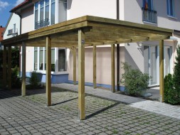 Einzel-Carport aus Holz mit Flachdach + Holzblende - BRANDL