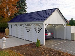 Einzel-Carport aus Holz mit Giebeldach/Satteldach + Abstellkammer (Geräteraum/Schuppen) - BRANDL