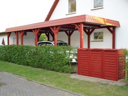 Einzel-Carport aus Holz für Wohnmobil (Wohnwagen/Transporter) + Schindelblende ziegelrot - BRANDL