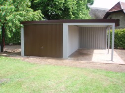 Einzel-Garage aus Stahl mit Anbau-Carport