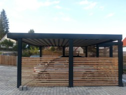 Doppel-Carport aus Stahl – mit Geräteraum (Abstellkammer) hinten - BRANDL