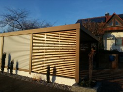 Doppel-Carport aus Stahl – mit Geräteraum (Abstellkammer) hinten integriert - BRANDL