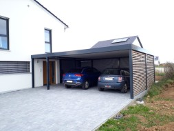 Doppel-Carport aus Stahl + Hauseingangsüberdachung (Vordach) - BRANDL