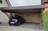 Doppel-Carport aus Holz mit Bogenpfosten beidseitig + Abstellkammer (Geräteraum, Schuppen) hinten integriert - BRANDL