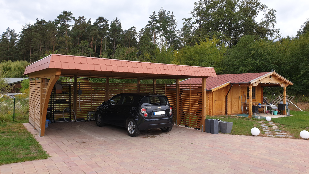 Doppel Carport Aus Holz Mit Schindelblende Und