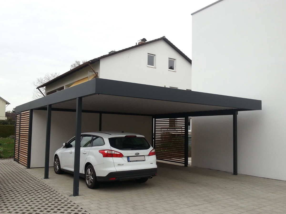 Doppel-Carport mit Geräteraum (Abstellraum) hinten integriert - BRANDL