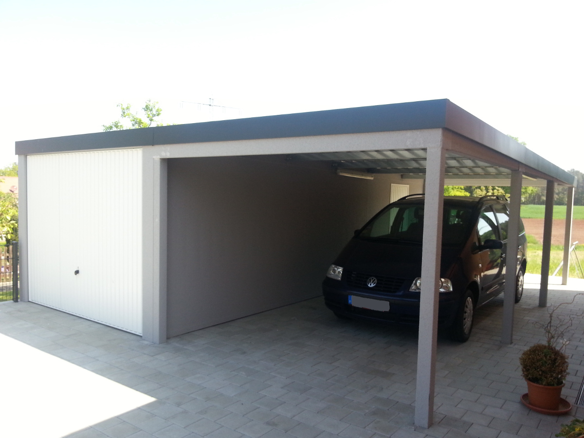 STAHL-Einzelgarage mit Schwingtor + Carport-Anbau - BRANDL