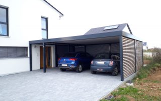 Doppel-Carport aus Stahl + Hauseingangsüberdachung (Vordach) - BRANDL